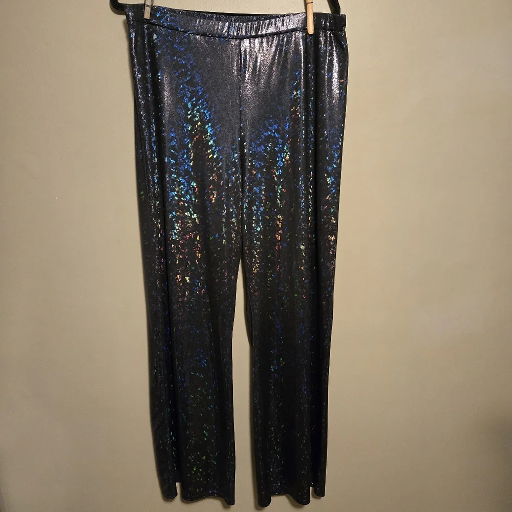 Asos Curve Women's Black Iridescent Colorful Straight Pants Size 16 Flare 31L - Picture 2 of 12